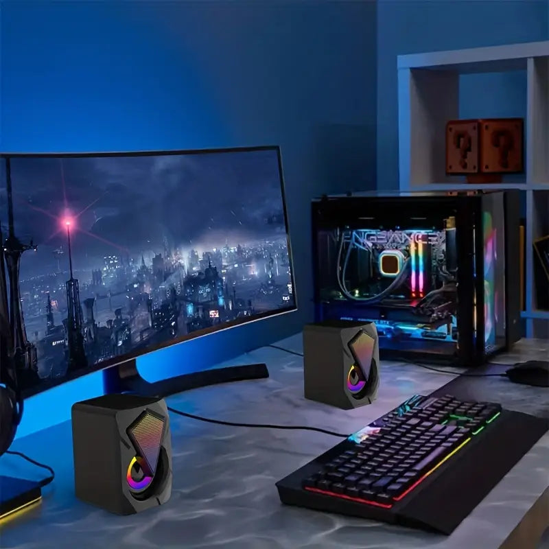 RGB Desktop Speakers – Plug & Play USB Powered Wired PC Speakers with Colorful Breathing Light
