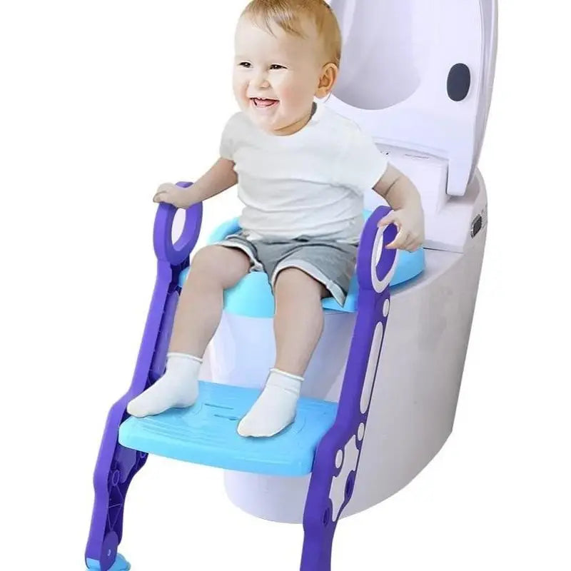 2-in-1 Potty Training Toilet Seat with Step Stool Ladder – Foldable Toddler Toilet Chair with Soft Cushion, Non-Slip Wide Step & Safety Handrails