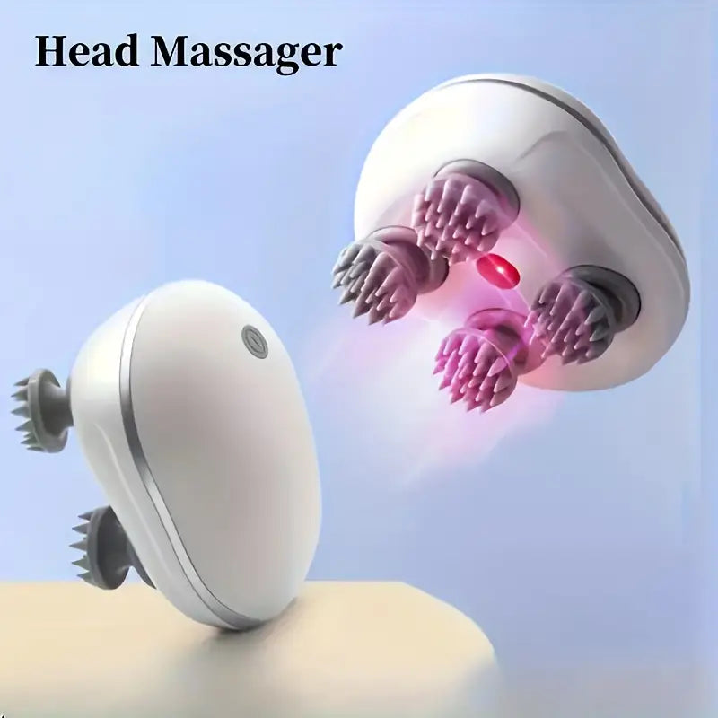 Smart Electric Scalp & Body Massager – Handheld Vibration Tool with 4 Detachable Heads | USB Rechargeable, Waterproof, Full Body Relaxation