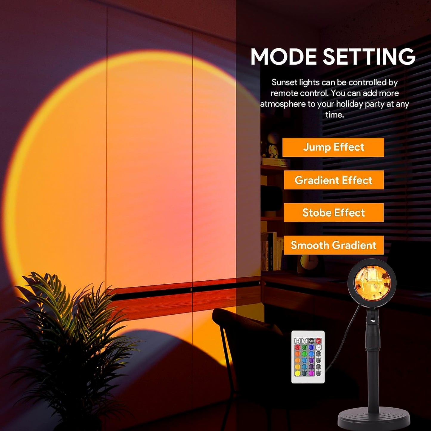 4 Colors Sunset Lamp | LED Projection Night Light with 360° Rotation & Adjustable Height | Sunset/Sunlight/Sunset-Red/Rainbow | USB Powered Room Decor Light for Photography, Bedroom, Gifts