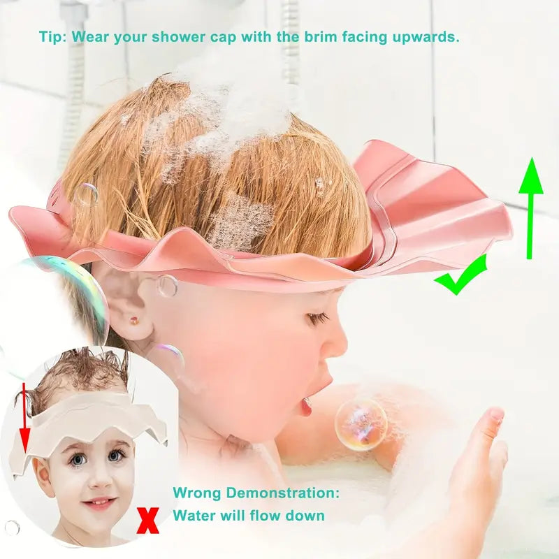 Adjustable Baby Shower Cap – Soft Bathing Shield for Kids | Eye & Ear Protection, Tear-Free Shampoo Hat with Snap Buttons