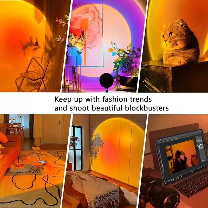 4 Colors Sunset Lamp | LED Projection Night Light with 360° Rotation & Adjustable Height | Sunset/Sunlight/Sunset-Red/Rainbow | USB Powered Room Decor Light for Photography, Bedroom, Gifts