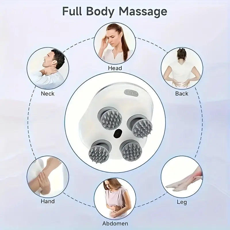 Smart Electric Scalp & Body Massager – Handheld Vibration Tool with 4 Detachable Heads | USB Rechargeable, Waterproof, Full Body Relaxation