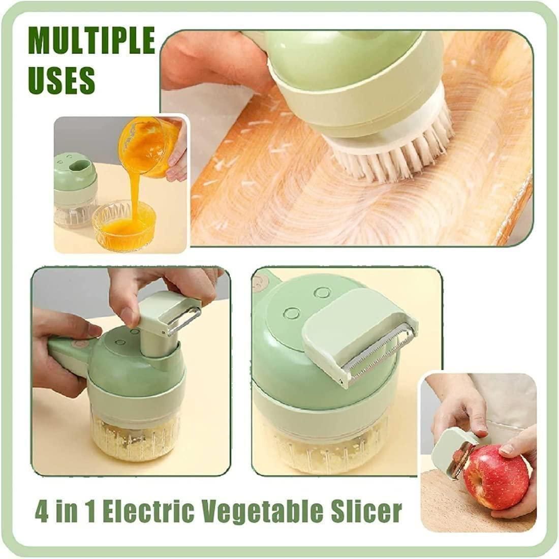 4-in-1 Electric Vegetable Cutter & Chopper Set | Handheld Multifunction Food Slicer, Garlic Masher, Fruit & Veg Chopper with One-Touch Cleaning