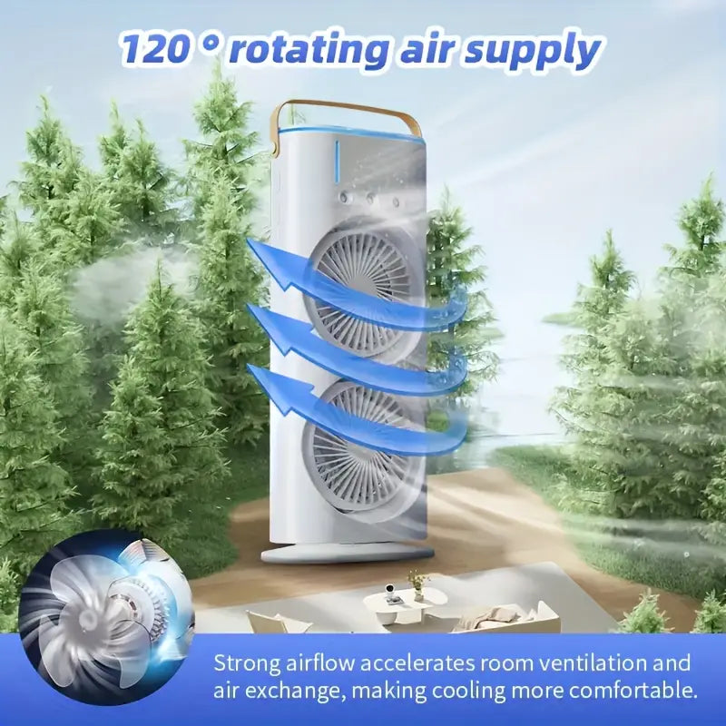 Double Ended Spray Fan with Remote | 3-Speed High-Wind Cooling Fan with Triple Mist Spray & Dual Motors | USB Rechargeable Desktop Air Cooler for Home, Office, Bedroom