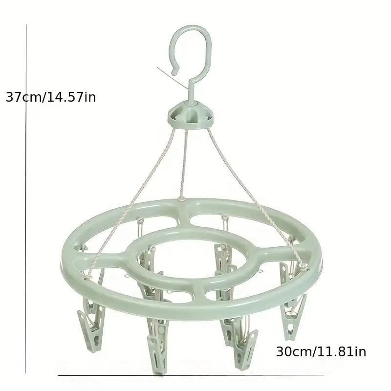 Plastic Round Cloth Drying Hanger – Strong Clips | 360° Rotating Windproof Hook | Space-Saving Clip & Drip Hanger for Socks, Baby Clothes, Underwear, Towels