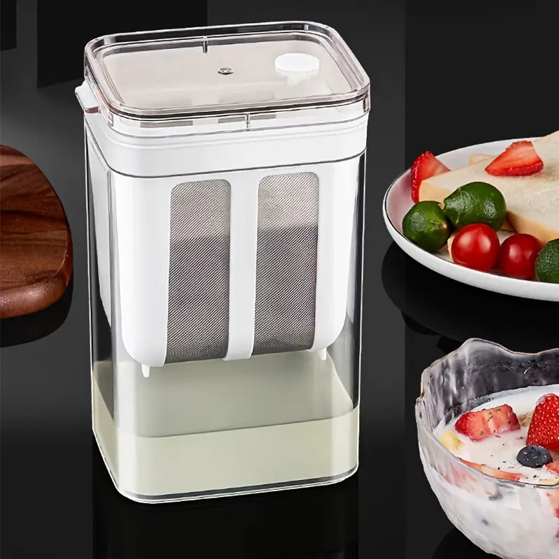 2-in-1 Yogurt Strainer with Storage Container (1100 ml) | Stainless Steel Mesh & Food-Grade Plastic | For Hung Curd, Greek Yogurt, Cheese & More
