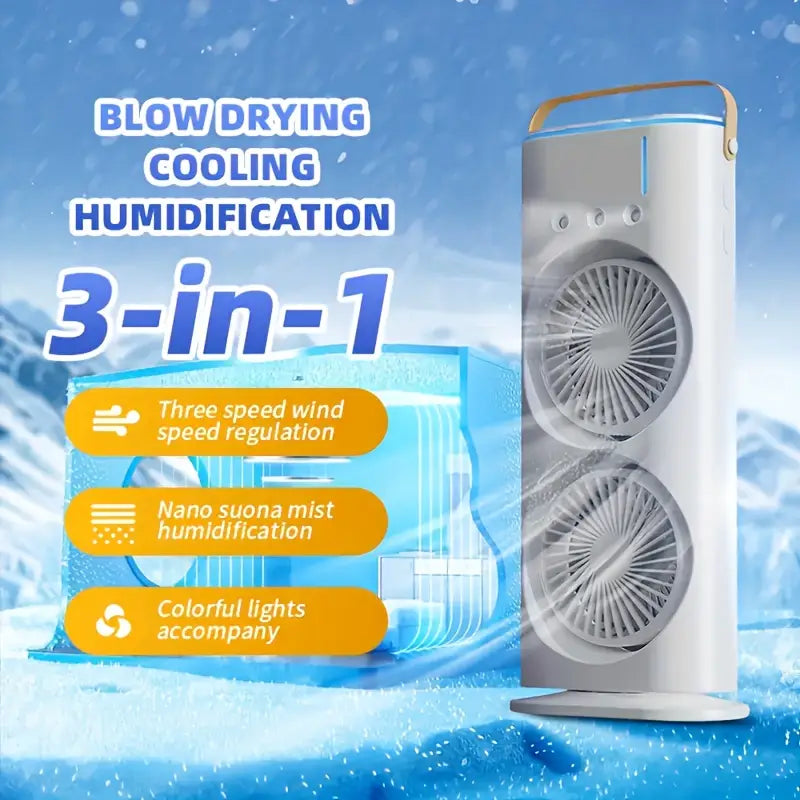 Double Ended Spray Fan with Remote | 3-Speed High-Wind Cooling Fan with Triple Mist Spray & Dual Motors | USB Rechargeable Desktop Air Cooler for Home, Office, Bedroom