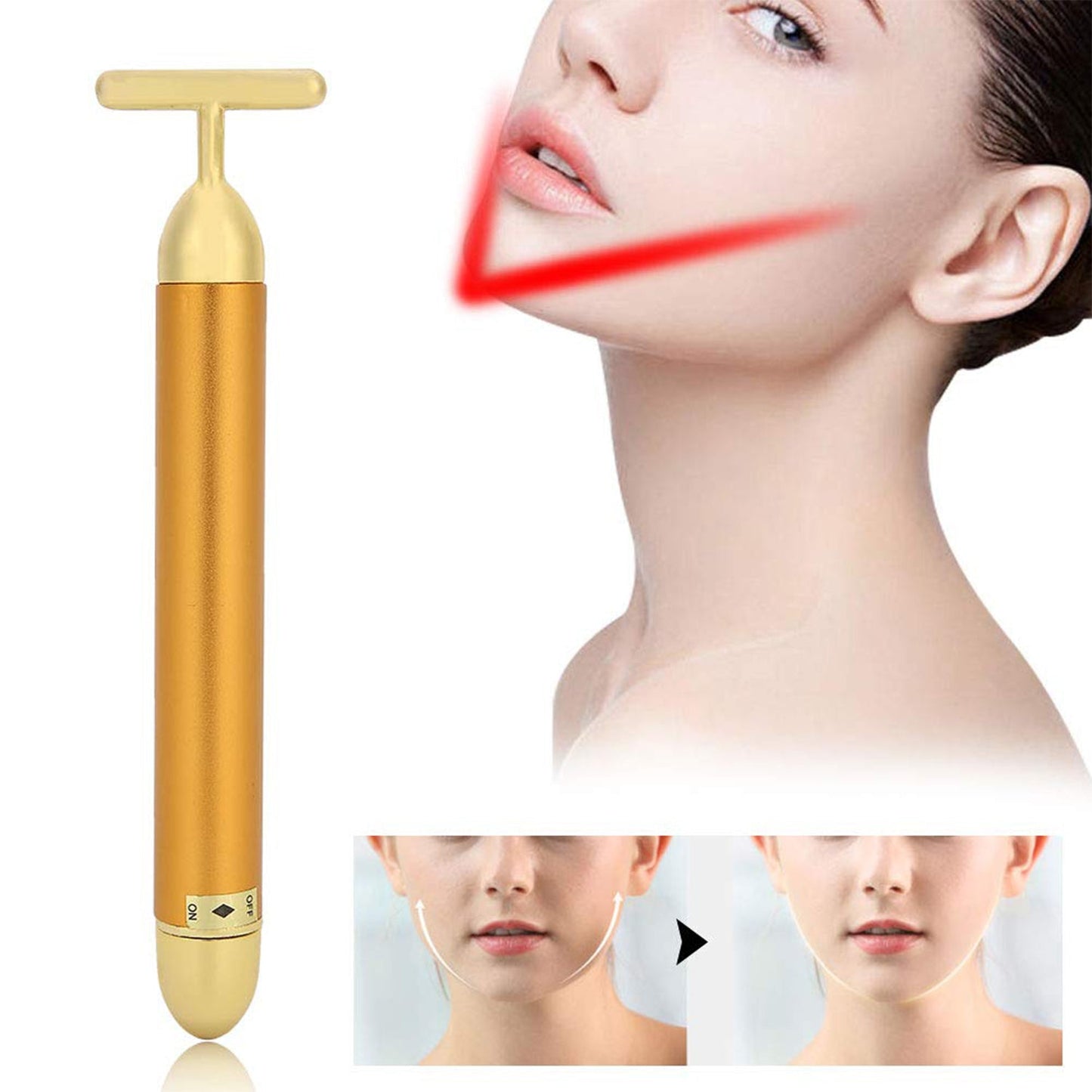 Golden Energy Face Massager – Vibrating T-Shape Beauty Bar for Skin Rejuvenation & Facial Lift | Waterproof, Battery-Operated Facial Massage Tool for Women & Men