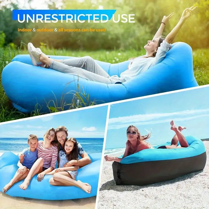 Camping Inflatable Lounger Sofa – Lightweight, Durable, Easy 10-Second Inflation | Portable Air Sofa with Headrest Support | Indoor & Outdoor Relaxation