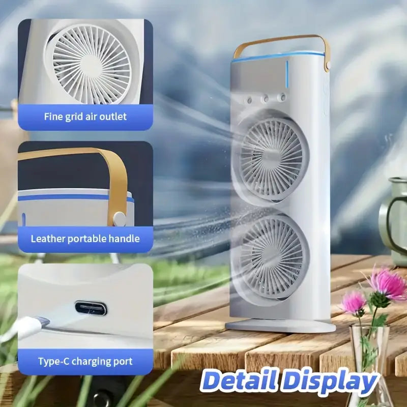 Double Ended Spray Fan with Remote | 3-Speed High-Wind Cooling Fan with Triple Mist Spray & Dual Motors | USB Rechargeable Desktop Air Cooler for Home, Office, Bedroom