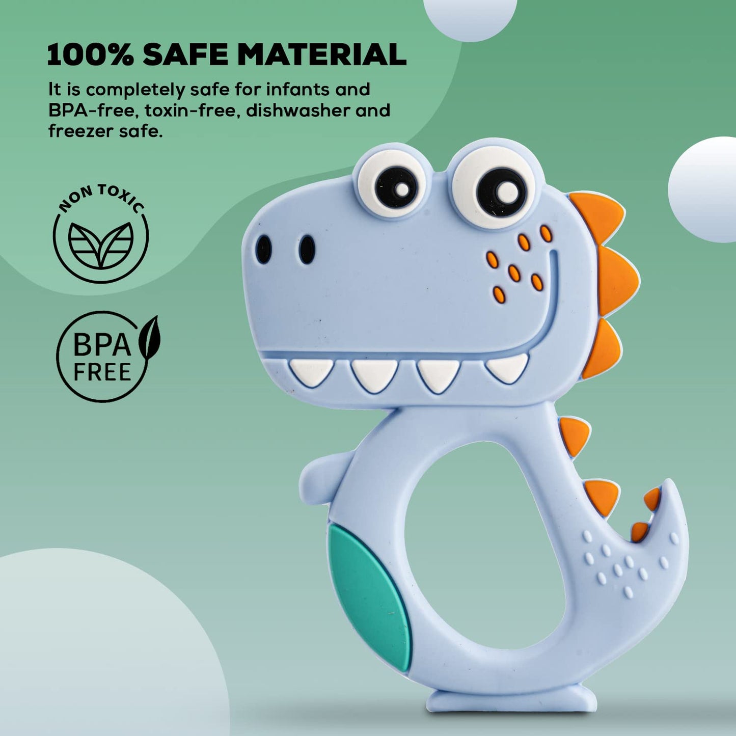 DinoBite Soft Grip Silicone Baby Teether – BPA-Free, Soothing for 6–12 Months