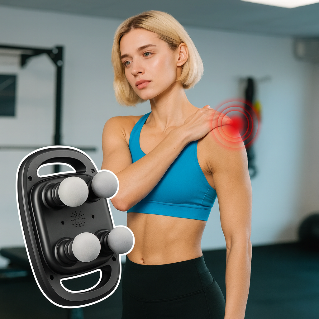 Deep Tissue Massage Gun with 4 Heads – Handheld Electric Massager for Pain Relief & Muscle Recovery – Adjustable Speed, Compact & Portable