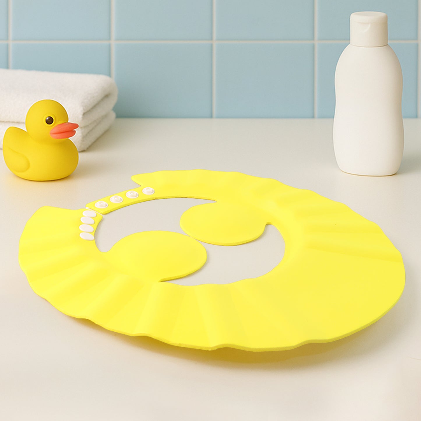 Adjustable Baby Shower Cap with Ear Protection – Tear-Free Bathing Shield Hat for Kids | Waterproof EVA Foam Shampoo Visor with Snap Buttons
