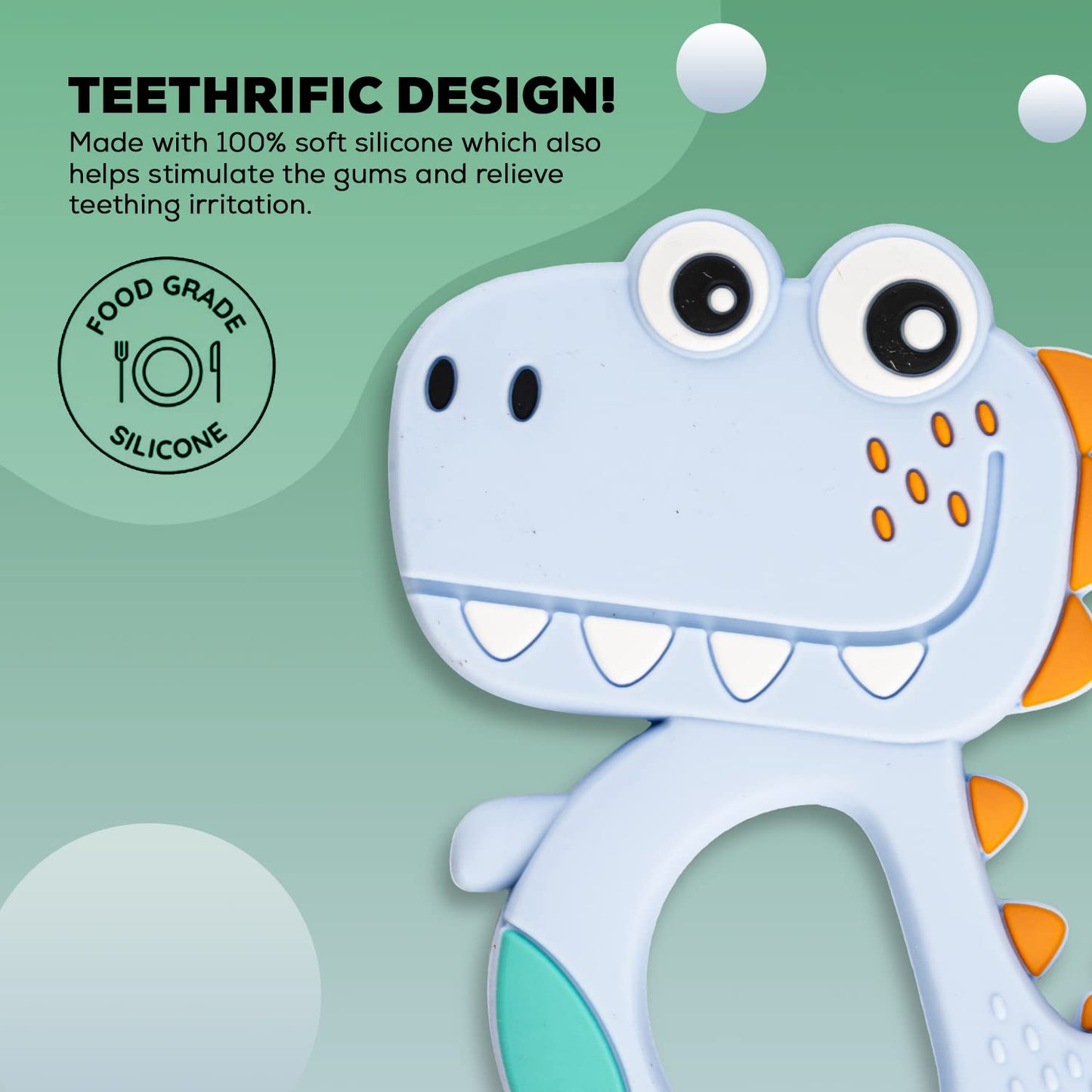 DinoBite Soft Grip Silicone Baby Teether – BPA-Free, Soothing for 6–12 Months