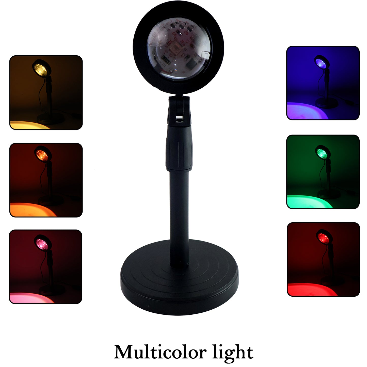 4 Colors Sunset Lamp | LED Projection Night Light with 360° Rotation & Adjustable Height | Sunset/Sunlight/Sunset-Red/Rainbow | USB Powered Room Decor Light for Photography, Bedroom, Gifts