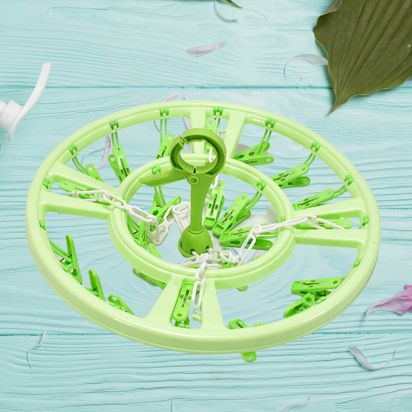 Plastic Round Cloth Drying Hanger – Strong Clips | 360° Rotating Windproof Hook | Space-Saving Clip & Drip Hanger for Socks, Baby Clothes, Underwear, Towels