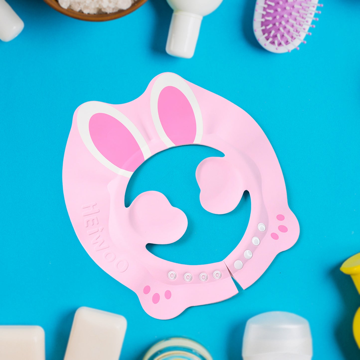 BunnySplash Adjustable Baby Shower Cap – Soft, Tear-Free Hat with Ear & Eye Protection | Cute Bunny Ear Design for Bathing, Haircuts & Sunshade