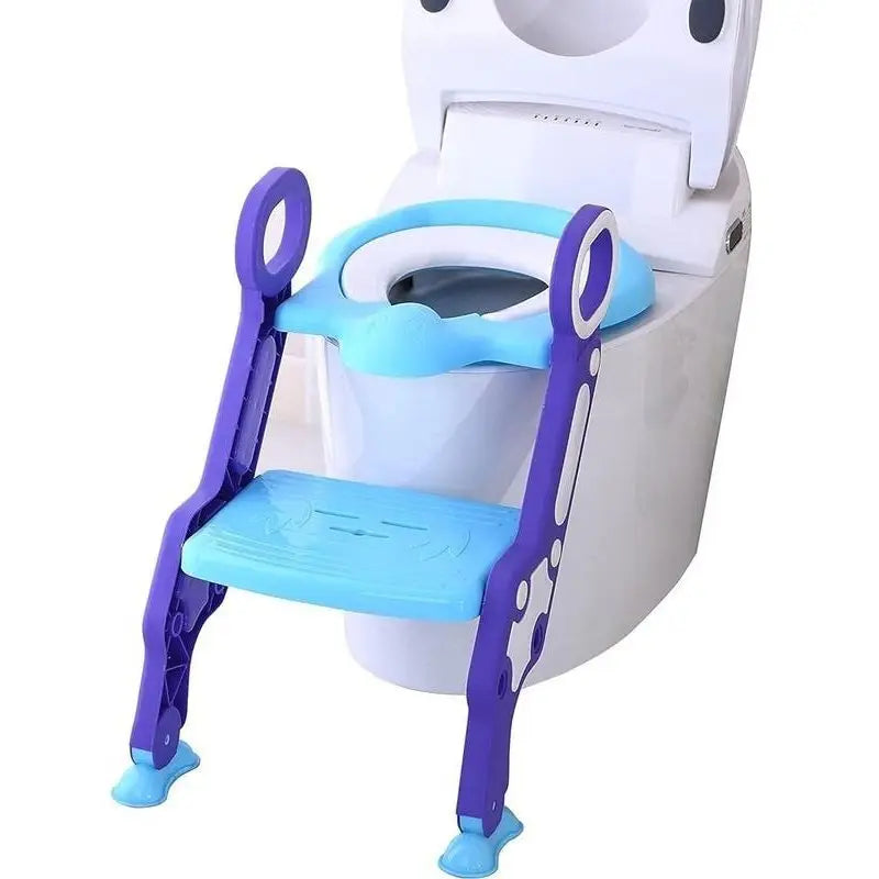2-in-1 Potty Training Toilet Seat with Step Stool Ladder – Foldable Toddler Toilet Chair with Soft Cushion, Non-Slip Wide Step & Safety Handrails