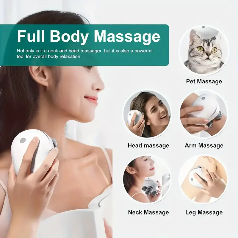 Smart Electric Scalp & Body Massager – Handheld Vibration Tool with 4 Detachable Heads | USB Rechargeable, Waterproof, Full Body Relaxation