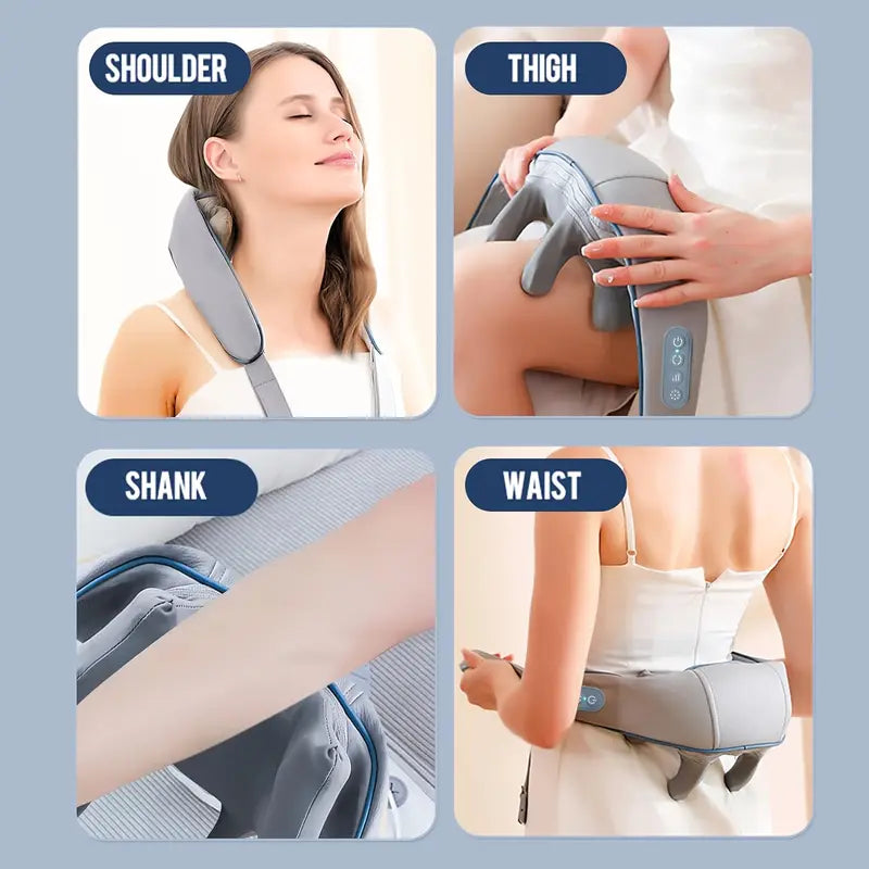 Rechargeable Neck, Shoulder & Full Body Massager with Heat | Shiatsu Deep Tissue Kneading for Pain Relief – Portable, Cordless & Hands-Free
