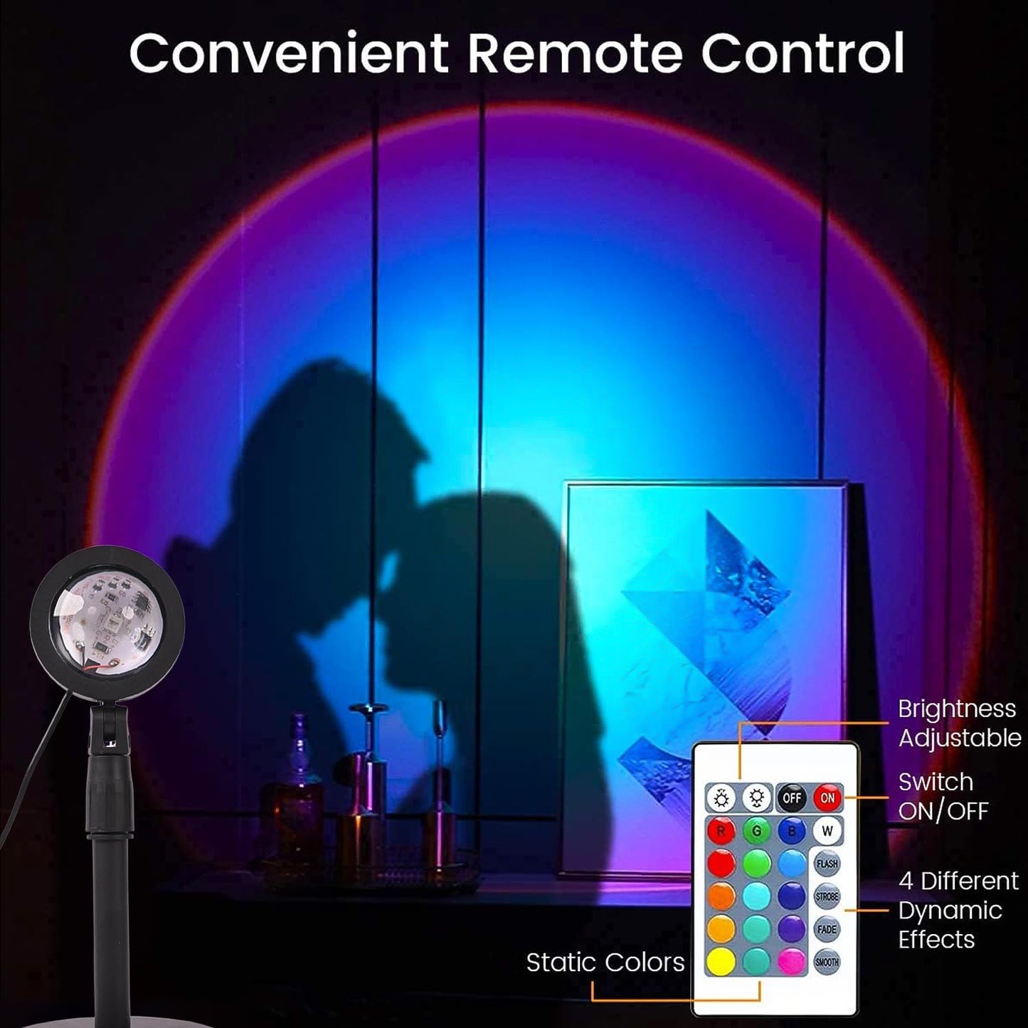 4 Colors Sunset Lamp | LED Projection Night Light with 360° Rotation & Adjustable Height | Sunset/Sunlight/Sunset-Red/Rainbow | USB Powered Room Decor Light for Photography, Bedroom, Gifts