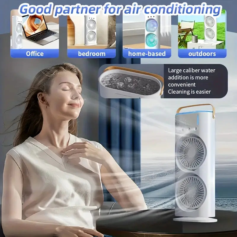 Double Ended Spray Fan with Remote | 3-Speed High-Wind Cooling Fan with Triple Mist Spray & Dual Motors | USB Rechargeable Desktop Air Cooler for Home, Office, Bedroom