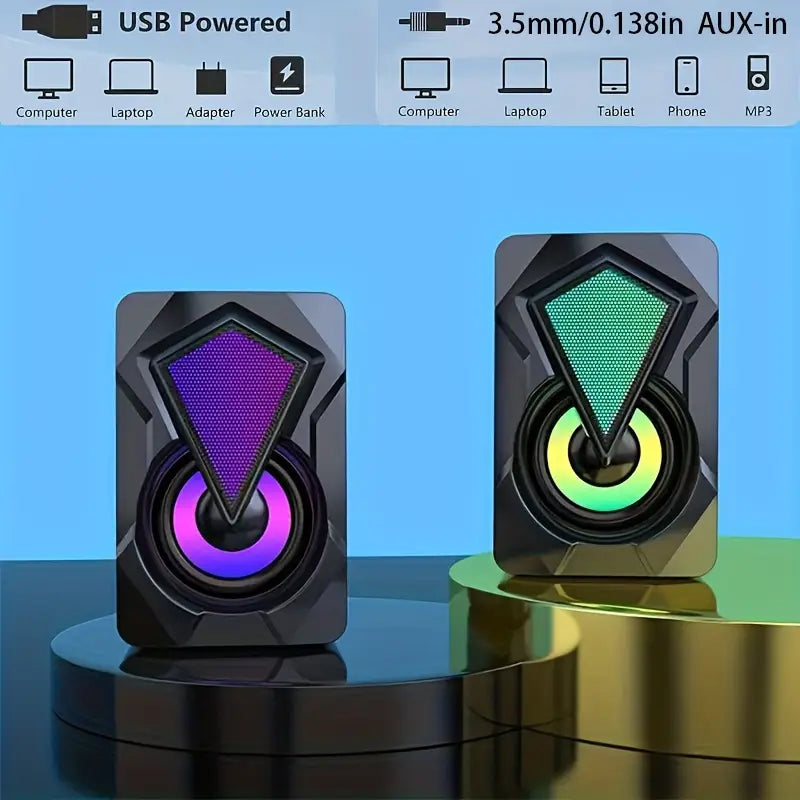 RGB Desktop Speakers – Plug & Play USB Powered Wired PC Speakers with Colorful Breathing Light