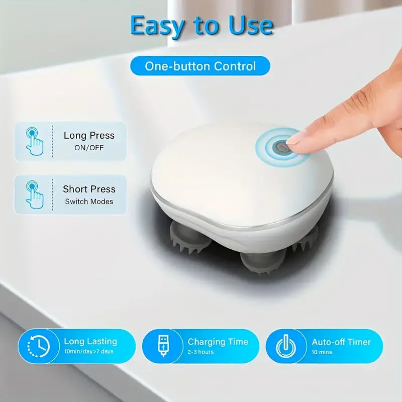 Smart Electric Scalp & Body Massager – Handheld Vibration Tool with 4 Detachable Heads | USB Rechargeable, Waterproof, Full Body Relaxation