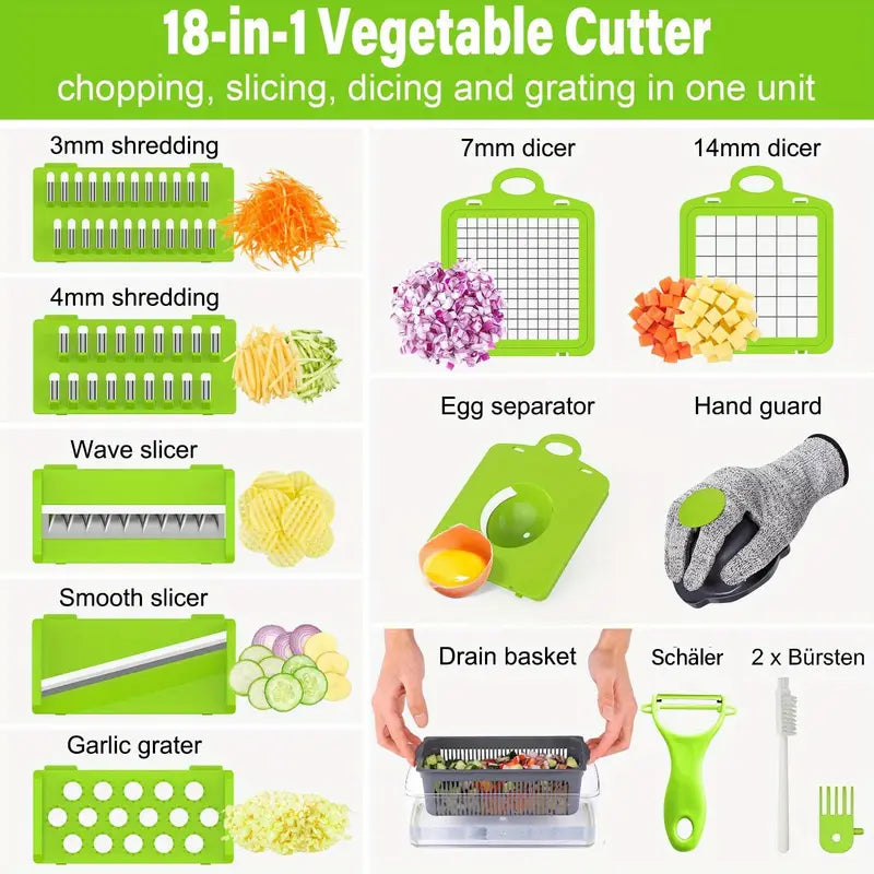 SliceMate 14-in-1 Jumbo Vegetable Cutter & Slicer | Manual Grater, Dicer, Chopper, Peeler – Multipurpose Kitchen Tool