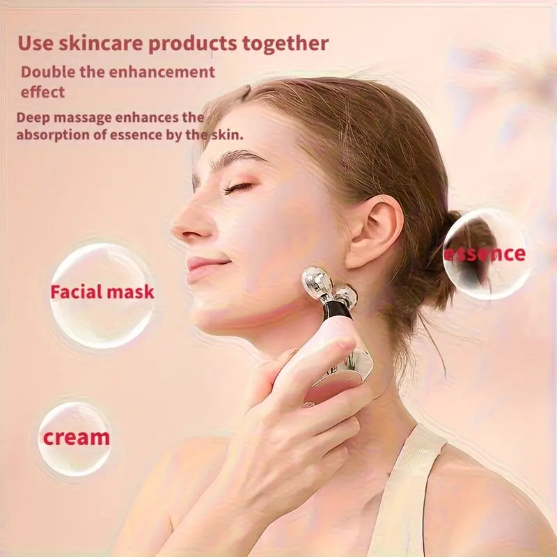 Microcurrent Facial Device – 360° Face Massager Roller for Wrinkle Reduction, Skin Tightening & Lifting | Face Sculpting Tool for Women & Men – EMS Technology