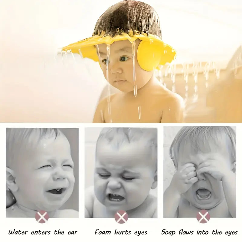 Adjustable Baby Shower Cap with Ear Protection – Tear-Free Bathing Shield Hat for Kids | Waterproof EVA Foam Shampoo Visor with Snap Buttons