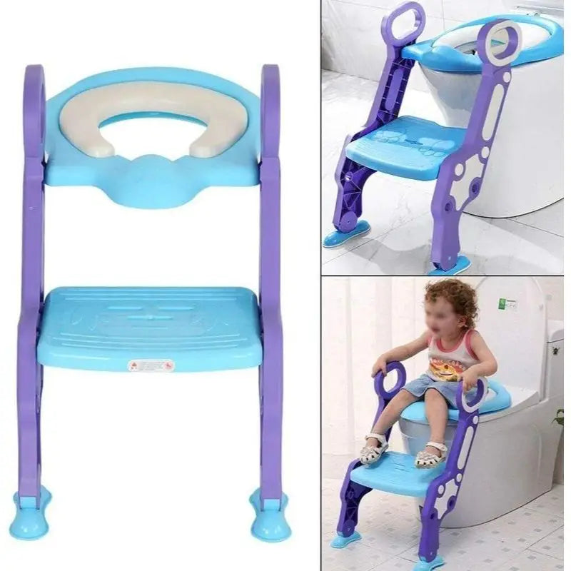 2-in-1 Potty Training Toilet Seat with Step Stool Ladder – Foldable Toddler Toilet Chair with Soft Cushion, Non-Slip Wide Step & Safety Handrails