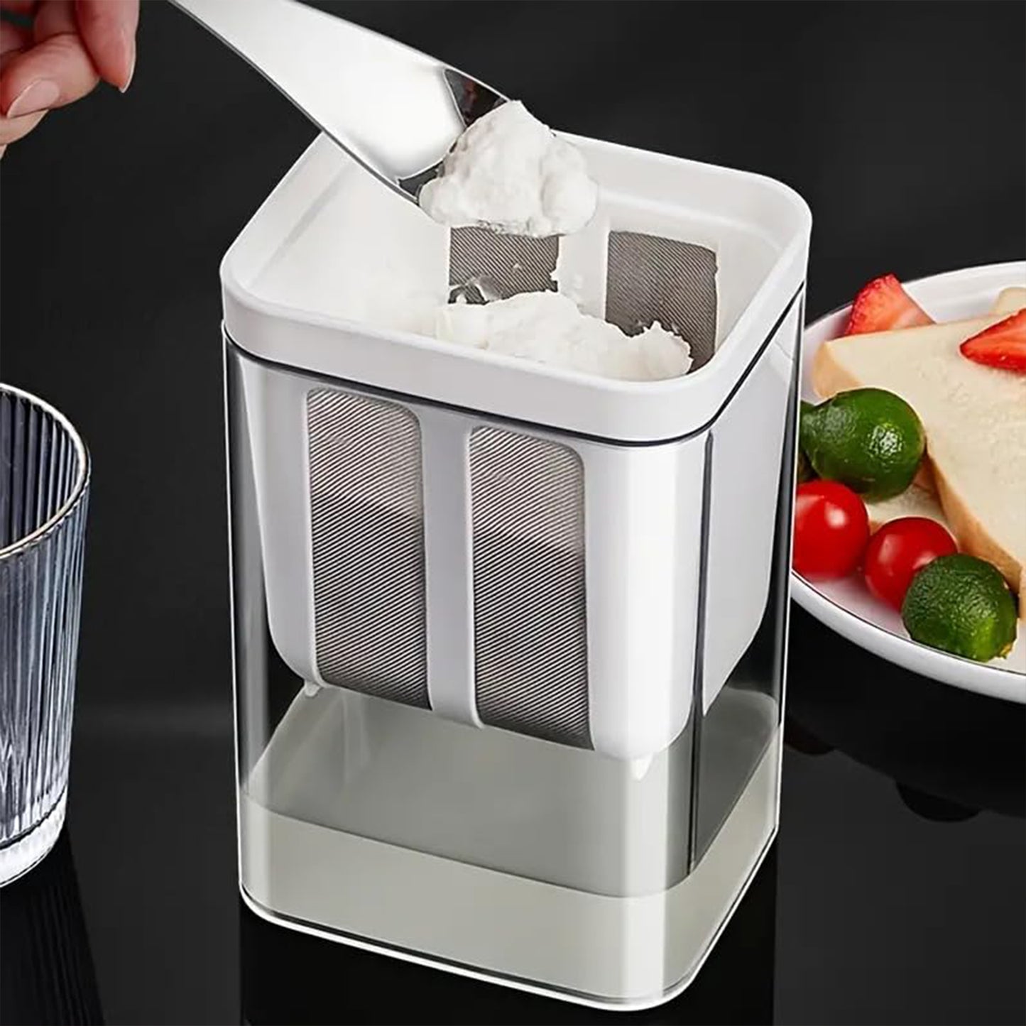 2-in-1 Yogurt Strainer with Storage Container (1100 ml) | Stainless Steel Mesh & Food-Grade Plastic | For Hung Curd, Greek Yogurt, Cheese & More