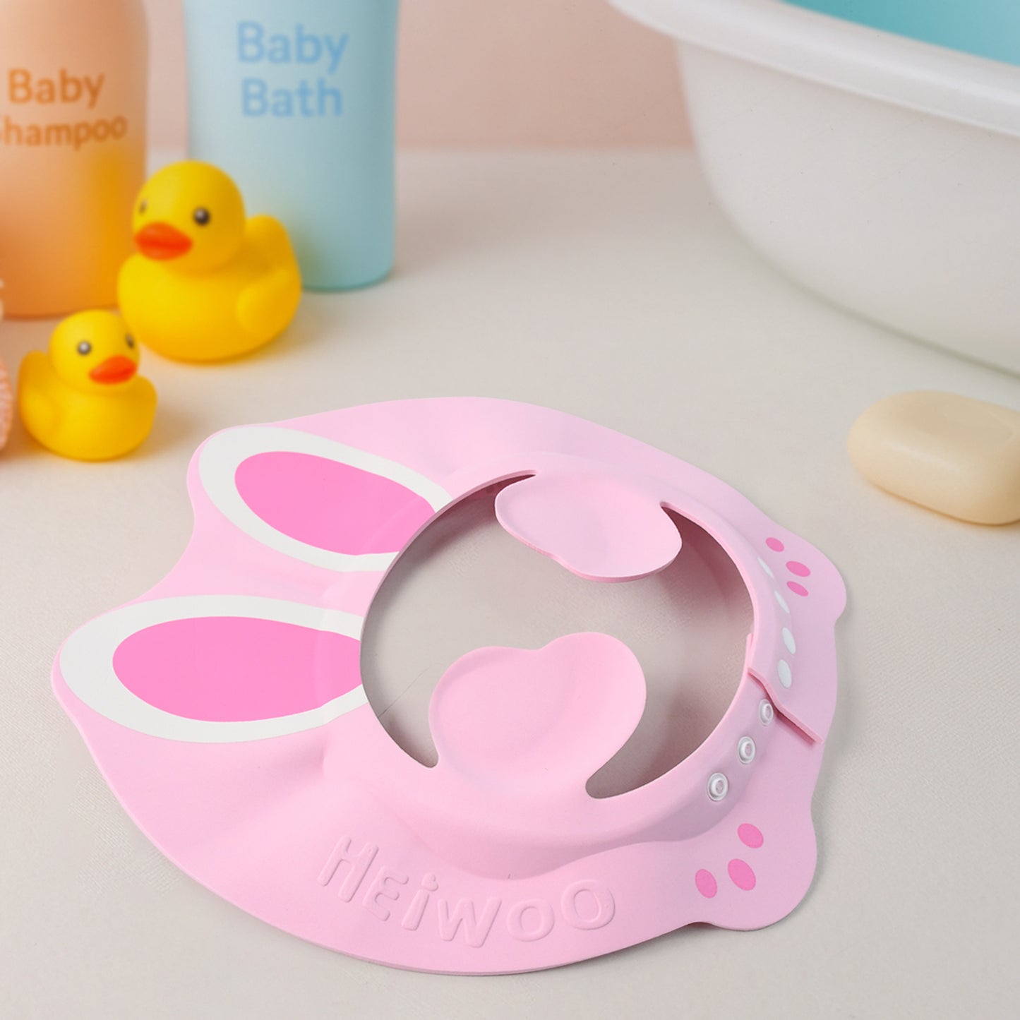 BunnySplash Adjustable Baby Shower Cap – Soft, Tear-Free Hat with Ear & Eye Protection | Cute Bunny Ear Design for Bathing, Haircuts & Sunshade