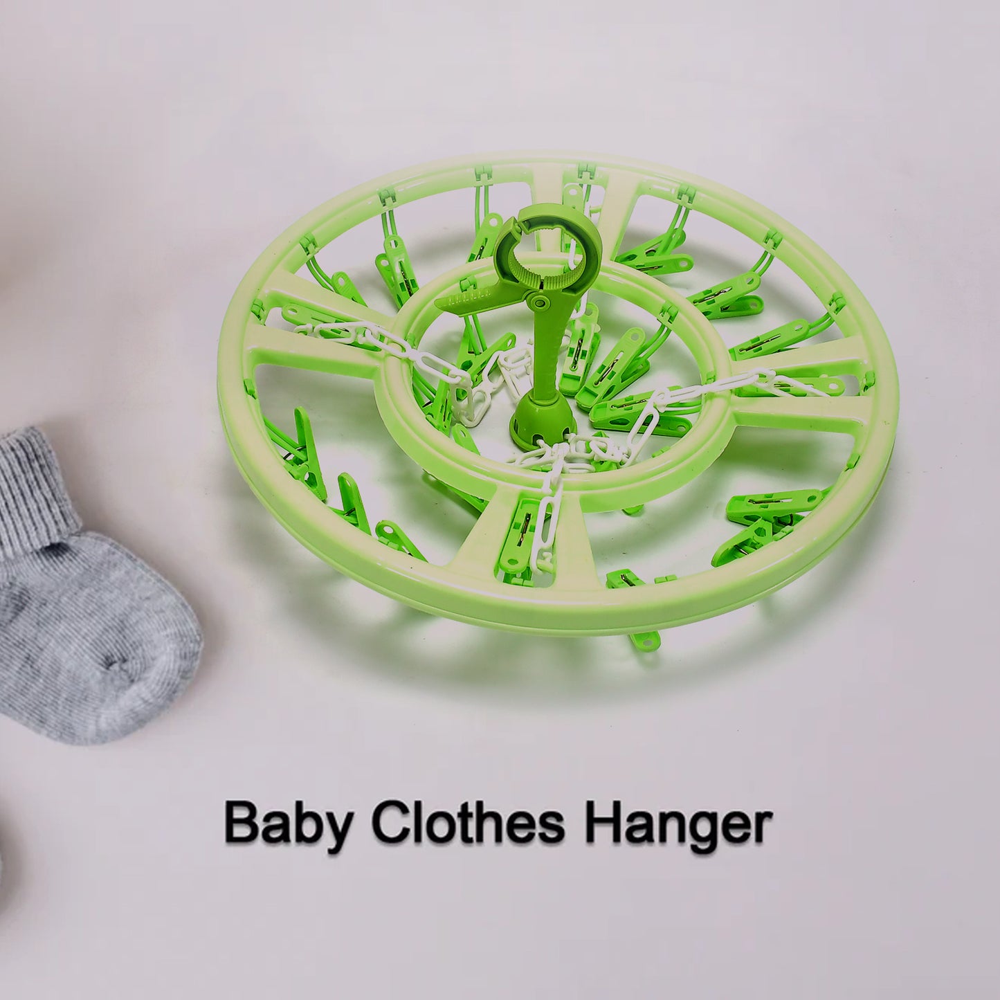 Plastic Round Cloth Drying Hanger – Strong Clips | 360° Rotating Windproof Hook | Space-Saving Clip & Drip Hanger for Socks, Baby Clothes, Underwear, Towels