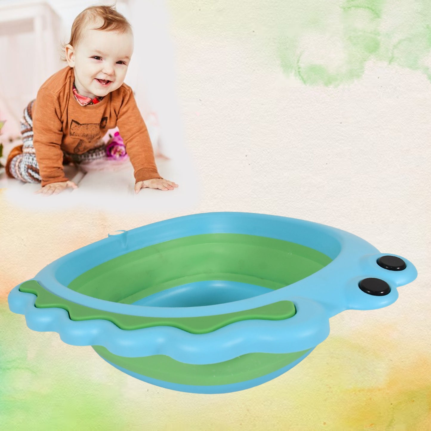 Frog Shape Foldable Baby Wash Basin – Space-Saving, Multi-Function, Easy-Clean & Lightweight