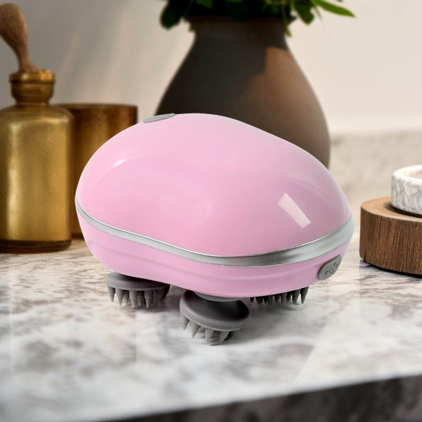 Smart Electric Scalp & Body Massager – Handheld Vibration Tool with 4 Detachable Heads | USB Rechargeable, Waterproof, Full Body Relaxation