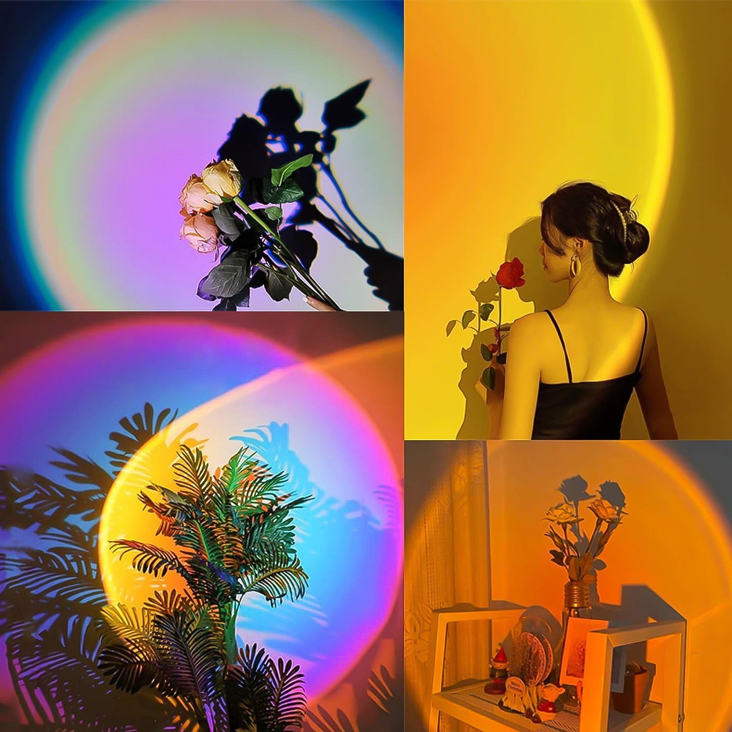 4 Colors Sunset Lamp | LED Projection Night Light with 360° Rotation & Adjustable Height | Sunset/Sunlight/Sunset-Red/Rainbow | USB Powered Room Decor Light for Photography, Bedroom, Gifts