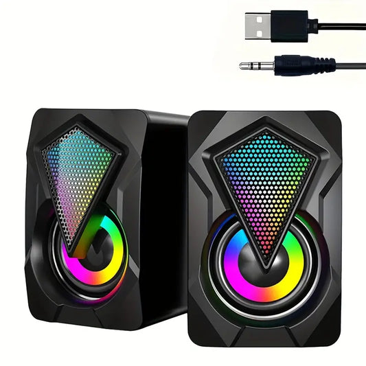 RGB Desktop Speakers – Plug & Play USB Powered Wired PC Speakers with Colorful Breathing Light