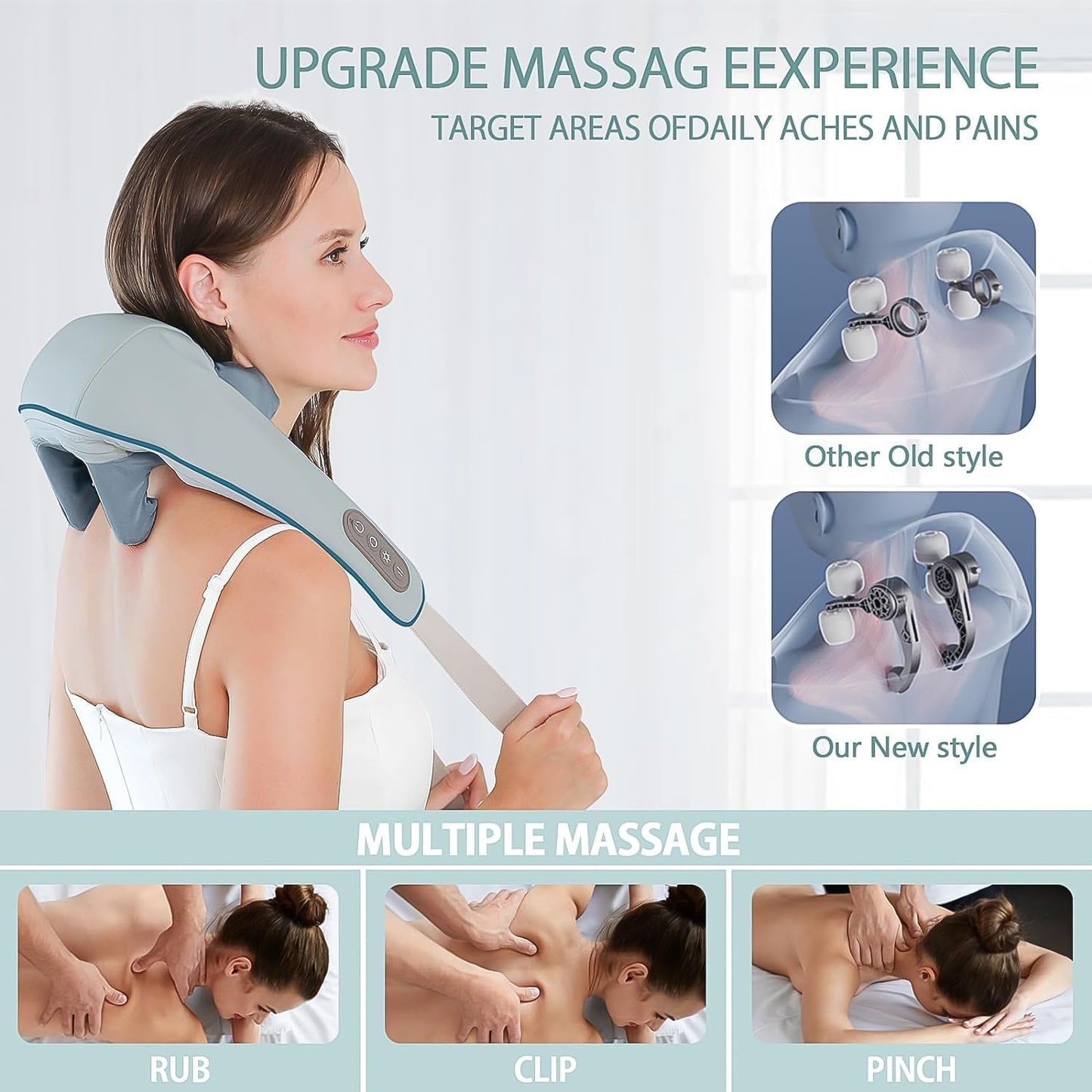 Rechargeable Neck, Shoulder & Full Body Massager with Heat | Shiatsu Deep Tissue Kneading for Pain Relief – Portable, Cordless & Hands-Free