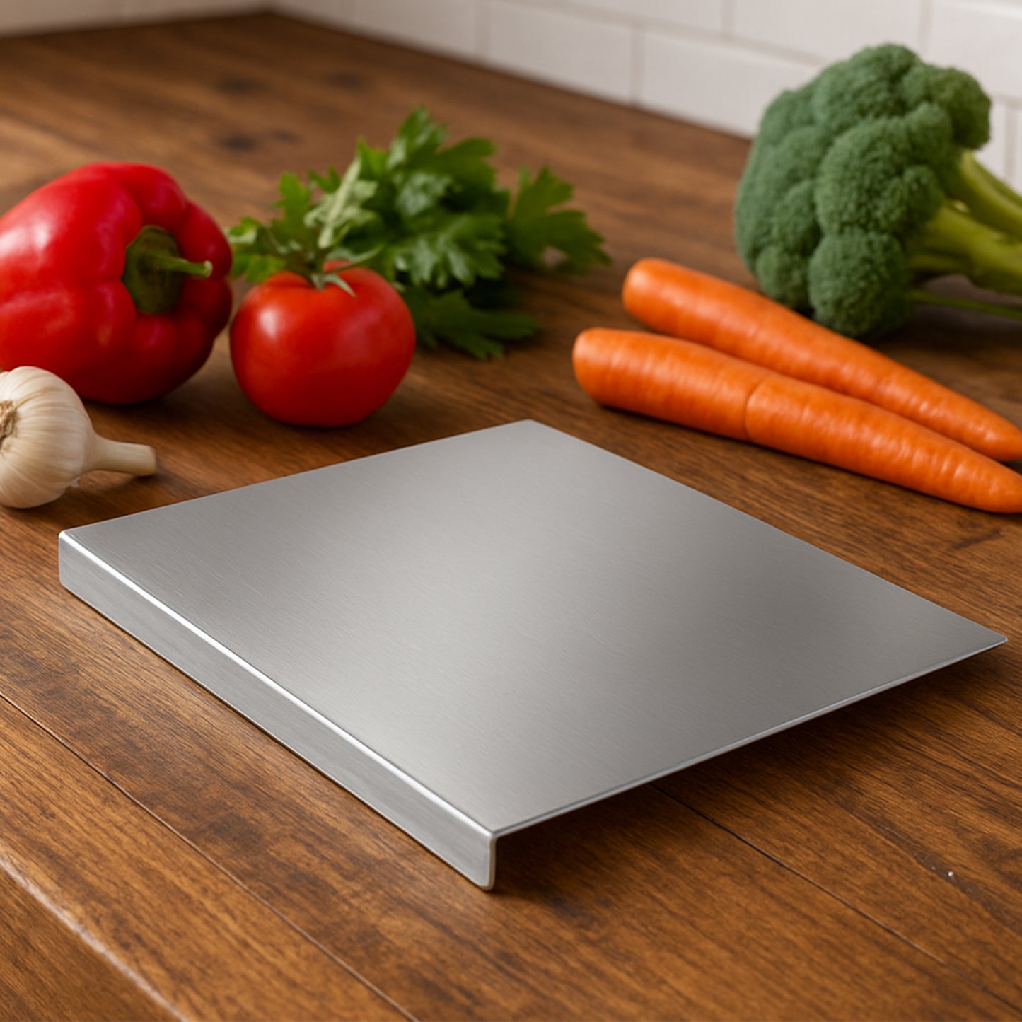 Premium Stainless Steel Anti-Bacterial Chopping Board | Rust-Resistant & Hygienic Cutting Surface | Heavy-Duty Kitchen Board with Bent Edge