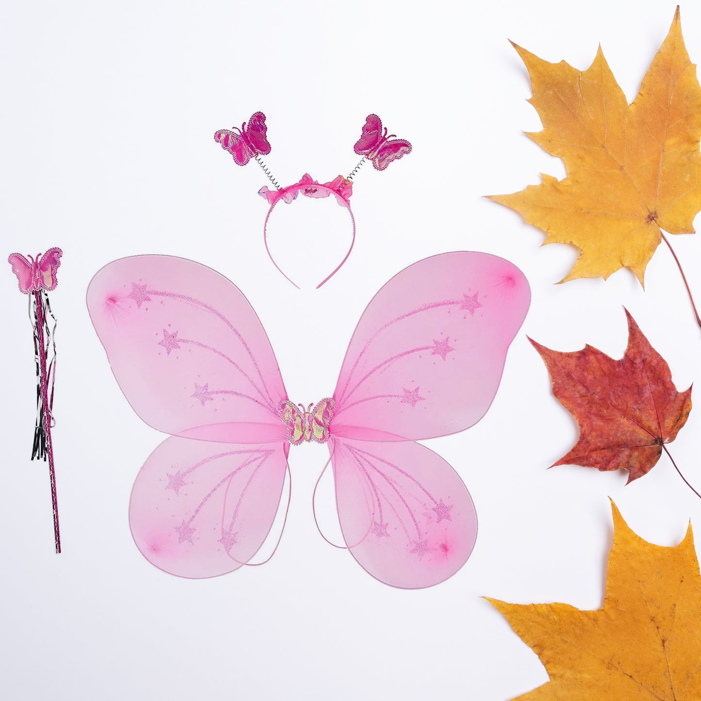 Baby Girl's Fairy Nylon Butterfly Wings Costume – Butterfly Fairy Angel Wings with Wand & Hairband | Multi-Color | Party Dress-Up Accessory