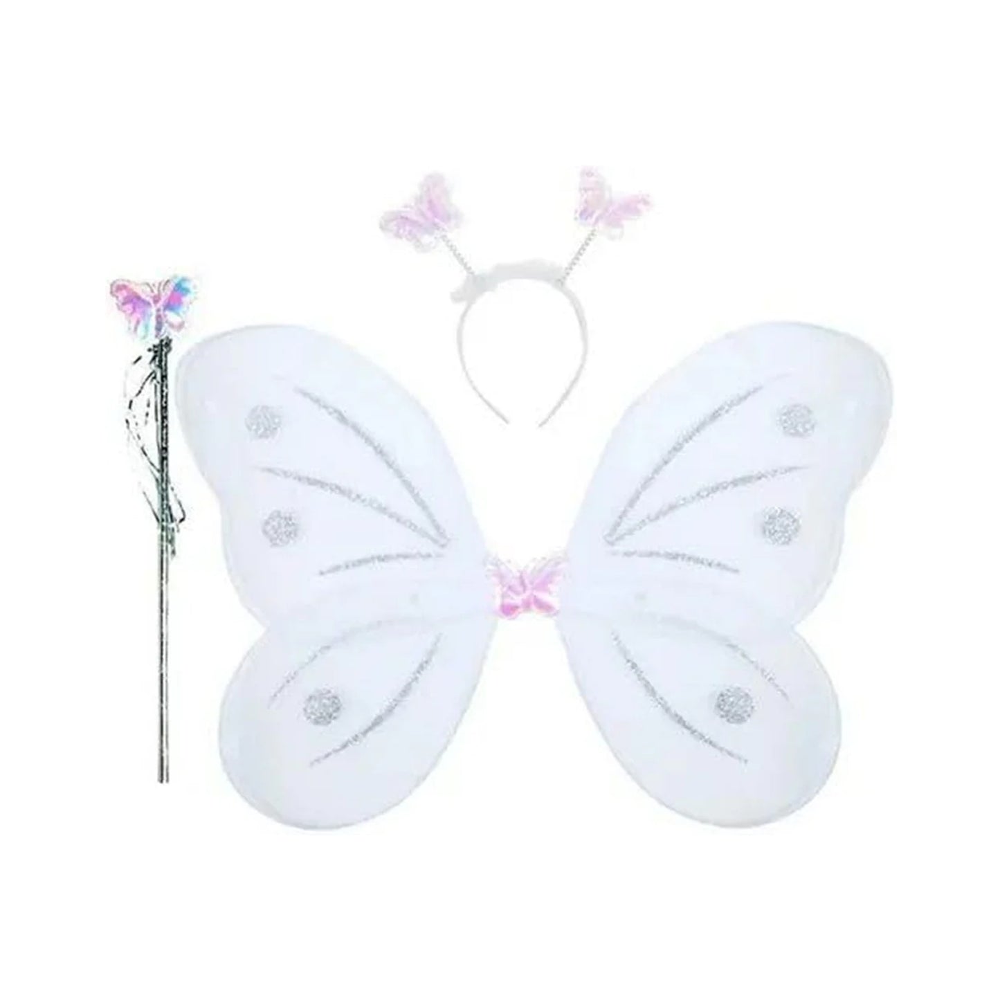 Baby Girl's Fairy Nylon Butterfly Wings Costume – Butterfly Fairy Angel Wings with Wand & Hairband | Multi-Color | Party Dress-Up Accessory