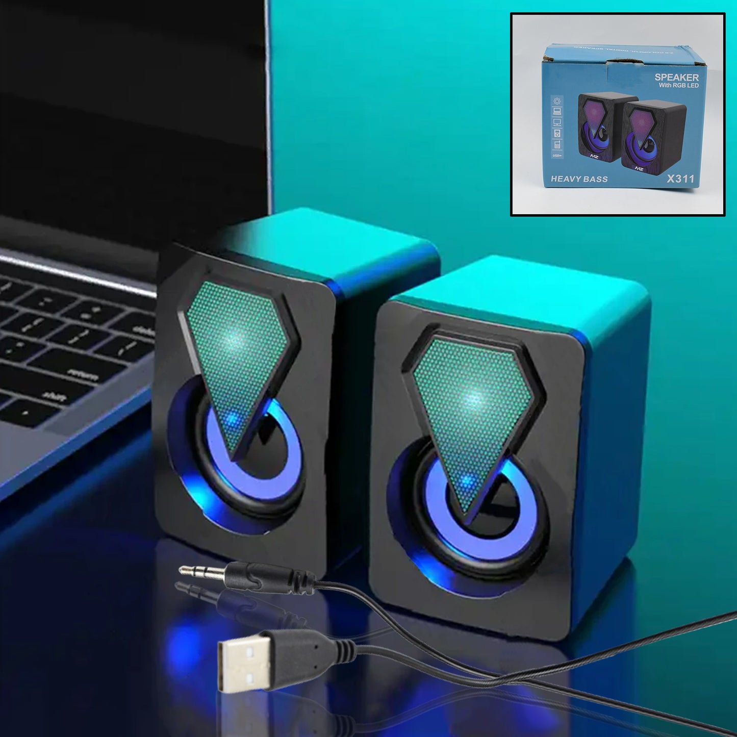 RGB Desktop Speakers – Plug & Play USB Powered Wired PC Speakers with Colorful Breathing Light