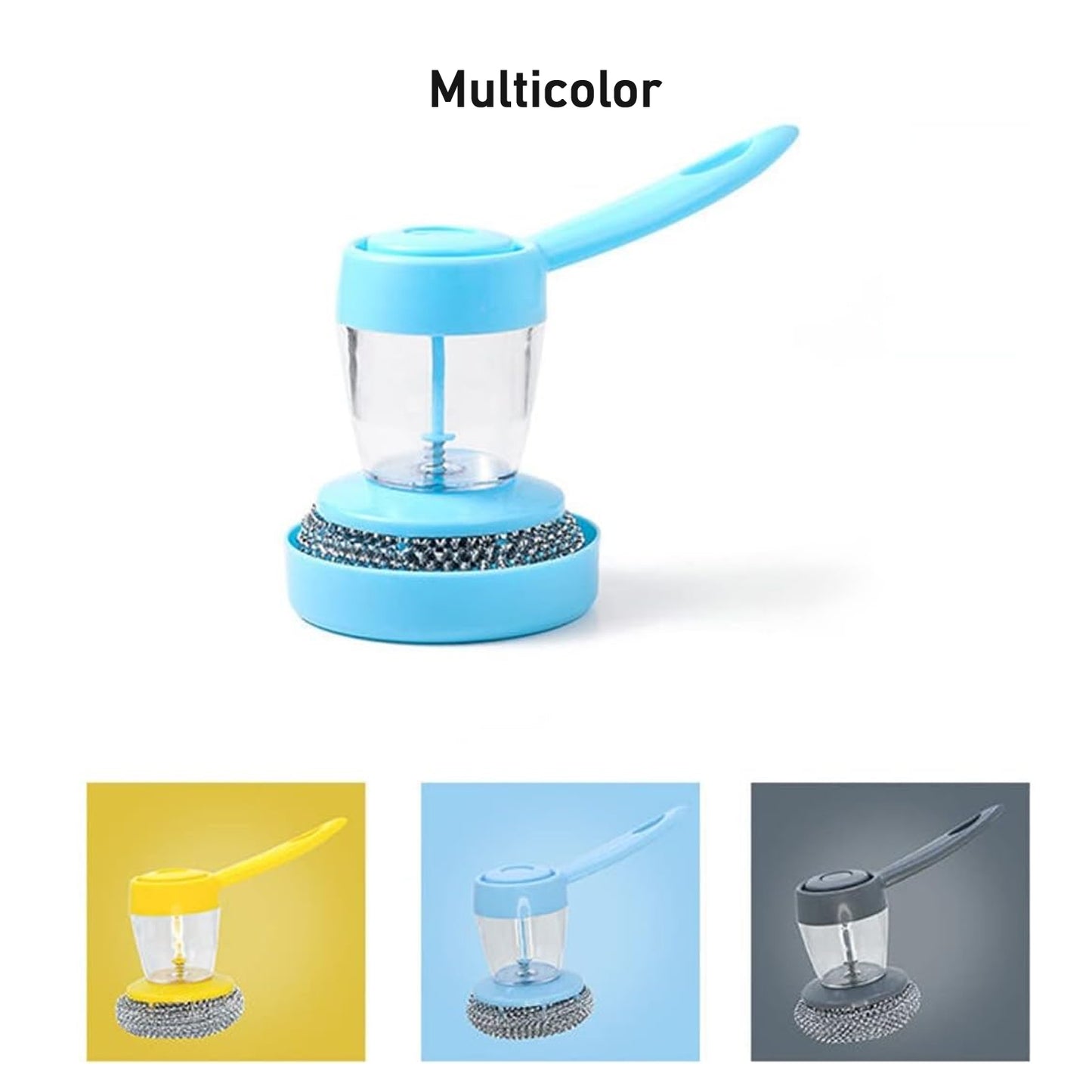 Handheld Soap Dispenser Scrub Brush with Handle | 2-in-1 Dishwashing & Kitchen Cleaning Tool for Sink, Pots, Pans & Non-Stick Cookware