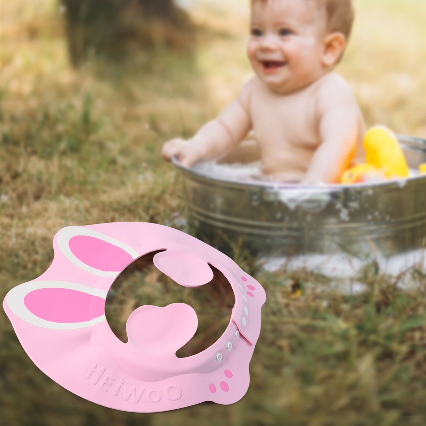 BunnySplash Adjustable Baby Shower Cap – Soft, Tear-Free Hat with Ear & Eye Protection | Cute Bunny Ear Design for Bathing, Haircuts & Sunshade