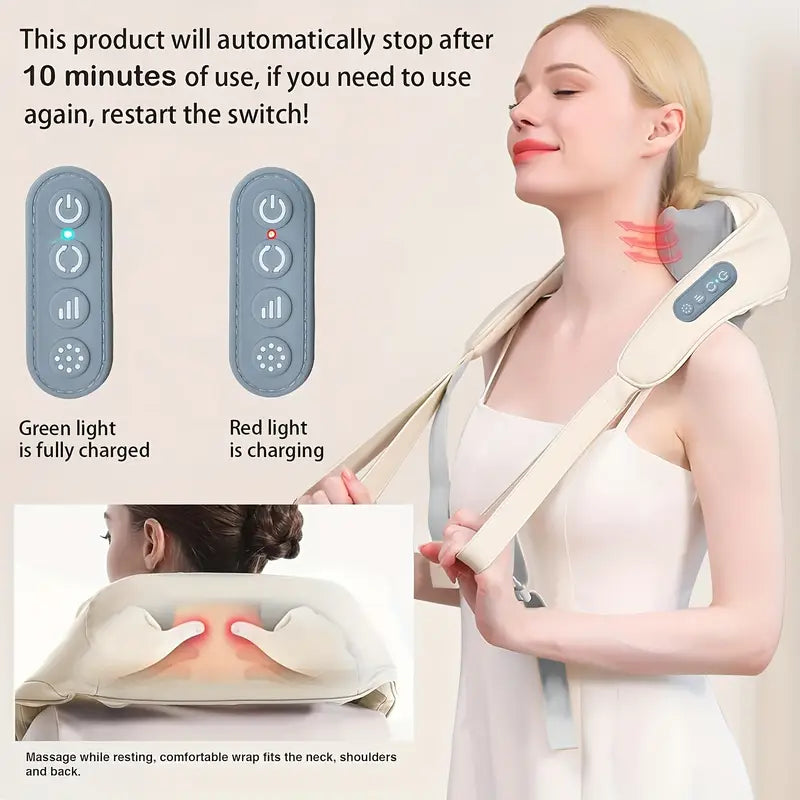 Rechargeable Neck, Shoulder & Full Body Massager with Heat | Shiatsu Deep Tissue Kneading for Pain Relief – Portable, Cordless & Hands-Free