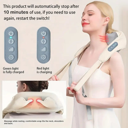 Rechargeable Neck, Shoulder & Full Body Massager with Heat | Shiatsu Deep Tissue Kneading for Pain Relief – Portable, Cordless & Hands-Free
