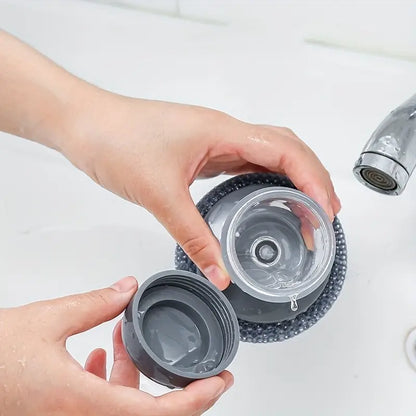 Handheld Soap Dispenser Scrub Brush with Handle | 2-in-1 Dishwashing & Kitchen Cleaning Tool for Sink, Pots, Pans & Non-Stick Cookware